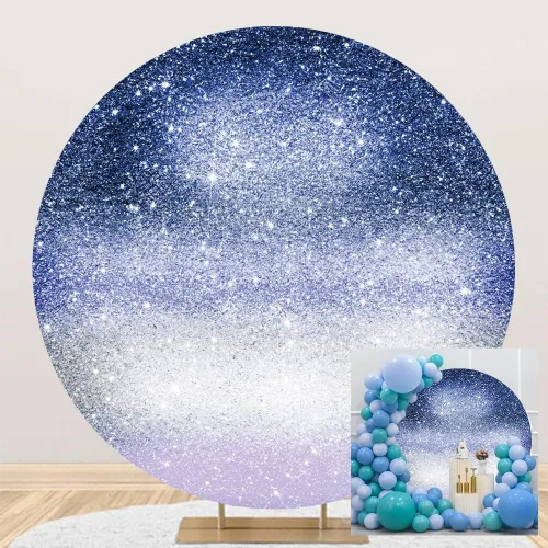 Telón de fondo redondo con purpurina azul de 3 x 3 pies, lentejuelas brillantes y brillantes, círculo de estrellas, fondo de fotografía, telón de