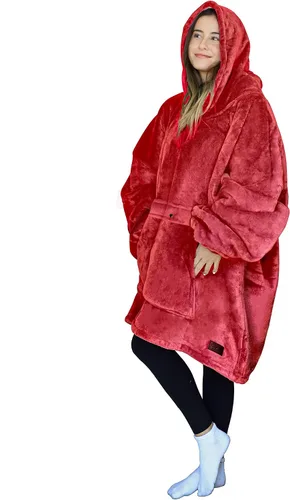 Manta de tamaño grande de sherpa con capucha, cómoda, regalo para adultos, hombres, mujeres, adolescentes, esposa, novia, rojo
