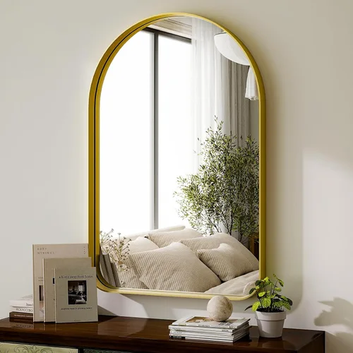 Miniatura 9 de GLSLAND Espejo de baño arqueado de 24 x 36 pulgadas para pared, marco de aleación de aluminio, espejo montado en la pared para decoración de baño