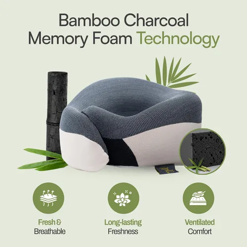 Miniatura 4 de Almohada de viaje para el cuello para aviones, almohada de viaje de espuma viscoelástica de 360° para vuelos largos, espuma viscoelástica de carbón