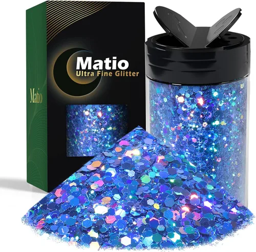 Miniatura 20 de Matio Purpurina gruesa de 7.8 onzas / 7.76 oz de color blanco luna, polvo de purpurina ultrafina, mezcla de copos de PET gruesos, lentejuelas
