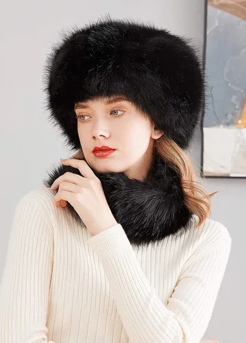Miniatura 3 de Lovful Sombrero estilo cosaco ruso de piel sintética para mujer, conjunto de bufanda para mujer