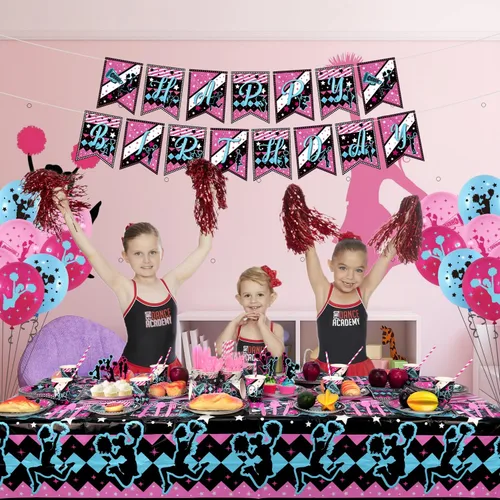 Miniatura 7 de Decoración de fiesta de porristas, paquetes de suministros para fiesta de cumpleaños de porristas, suministros de fiesta de gimnasia, incluye fondo