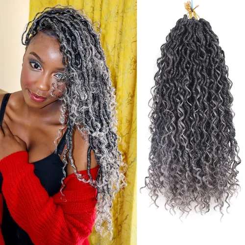 Miniatura 15 de Cabello de Crochet de 8 Pulgadas para Mujeres Negras, 7 Paquetes de Cabello de Crochet Goddess Locs con Puntas Rizadas, Locs Falsos Cortos con Bucle