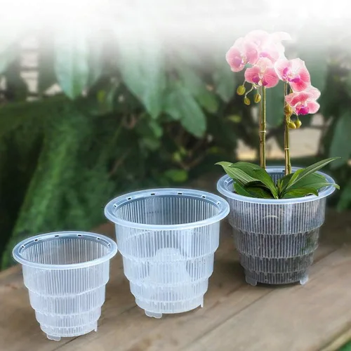 Miniatura 3 de Macetas de plástico transparente para orquídeas con agujeros, maceta de plástico para orquídeas, macetas blancas con bandejas de drenaje