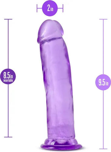 Miniatura 3 de Blush B Yours Plus Thrill N' Drill - Consolador realista de 9 pulgadas, hecho a mano, suave, transparente, morado, compatible con arnés de ventosa