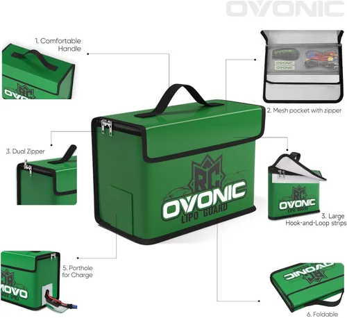 Miniatura 6 de OVONIC Lipo Safe Bag Bolsa ignífuga a prueba de explosiones, gran capacidad para carga y almacenamiento de batería Lipo