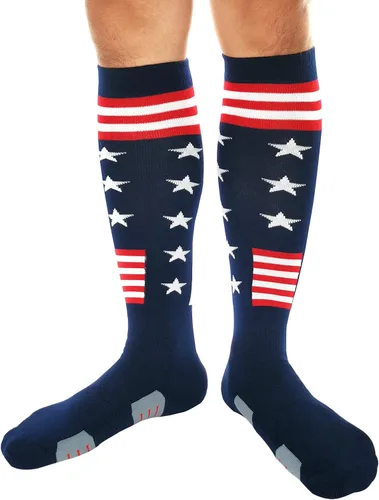 Miniatura 9 de Calcetines atléticos hasta la rodilla con la bandera estadounidense para béisbol, fútbol, sóftbol y fútbol