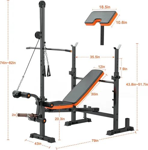 Miniatura 7 de Fostoy 880lbs Weight Bench Set with LAT Pulldow, Bench Press Rack with Leg Extension/Curl and Preacher Curl, 8 in 1 Olympic Weight Benches for Home