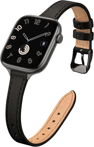 Miniatura 28 de STIROLL - Correa delgada de cuero para reloj inteligente, compatible con Apple Watch de 38, 40, 41, 42, 44, 45 y 49 mm, correa de cuero de grano