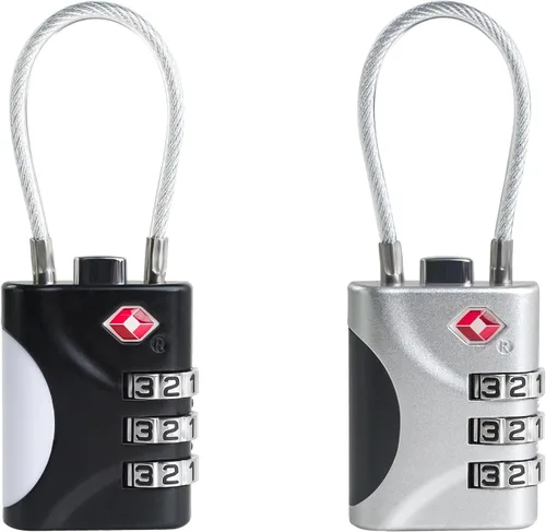 Miniatura 7 de Cerraduras TSA para equipaje, cerradura de combinación pequeña con cable, cerraduras de equipaje aprobadas por la TSA, cerradura combinada para Negro