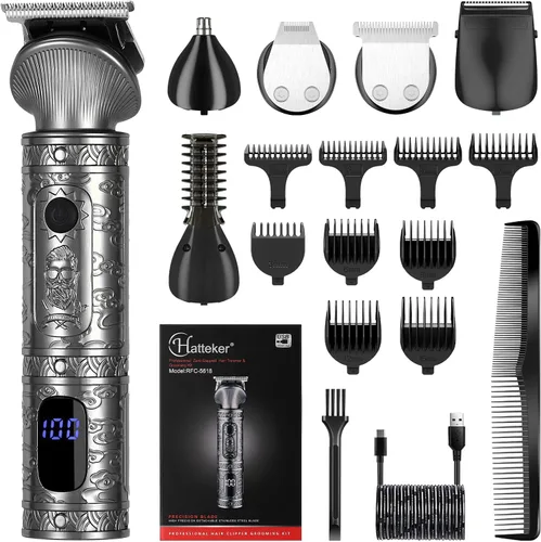 Hatteker Kit de recortadora de barba para hombres, cortadora de pelo profesional con hoja en T, afeitadora de pelo para barba, recortadora de nariz,