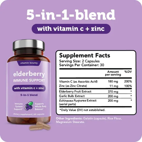 Miniatura 2 de Vitamin Bounty Cápsulas orgánicas de saúco – Sambucus saúco con vitamina C y zinc – Potenciadores del sistema inmunológico para adultos – Fórmula