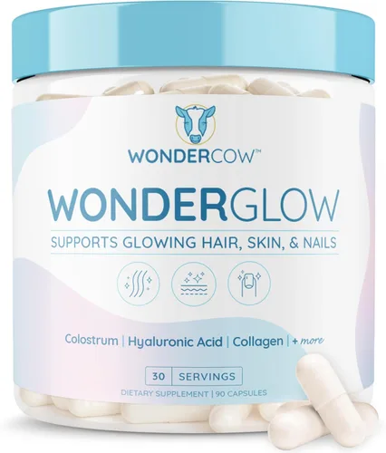 WONDERCOW Vitaminas para el cabello, la piel y las uñas con colostrum bovino, colágeno, ácido hialurónico, biotina, zinc y lactoferrina | Apoya un