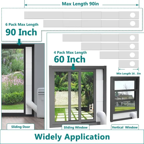Miniatura 3 de Daisypower Kit de puerta corredera para aire acondicionado portátil, paneles de sellado ajustables para manguera de CA portátil, hasta 90 pulgadas