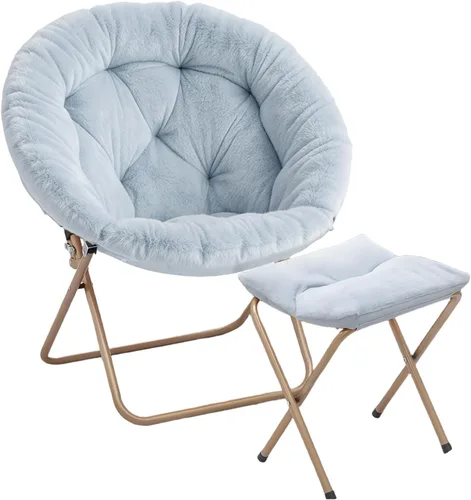 Miniatura 23 de Magshion Silla plegable para adultos con otomana, silla de lectura circular para dormitorio, sala de estar y dormitorio, asiento decorativo cómodo