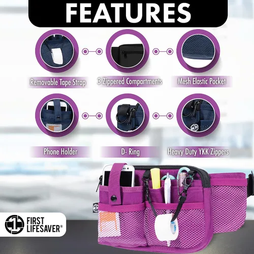 Miniatura 20 de First Lifesaver Riñonera para enfermera con múltiples compartimentos y soporte de cinta para enfermeras y estudiantes de enfermería, Negro
