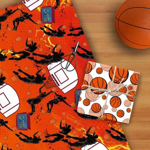 Miniatura 6 de Mpanwen Papel de regalo de baloncesto para niños y niños, 12 hojas de papel de regalo con temática de baloncesto para Navidad, cumpleaños, Cowboy