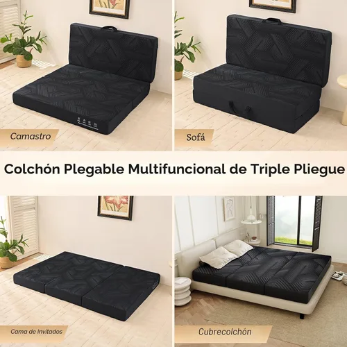 Miniatura 6 de Colchón de espuma viscoelástica, tamaño individual de 6 pulgadas, triple pliegue, asas y parte inferior antideslizante, cubrecolchón con funda