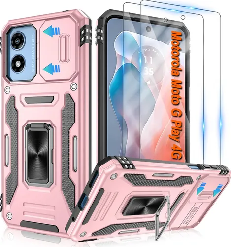 Miniatura 96 de Atump Funda para Motorola Moto G Play 2024 (4G) con [paquete de 2] protector de pantalla HD y cubierta para cámara deslizante, soporte de anillo
