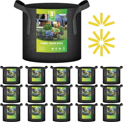 Miniatura 28 de iPower Paquete de 10 bolsas de cultivo de 3 galones, macetas de tela no tejida, contenedor de aireación con asas de correa para jardín y plantación