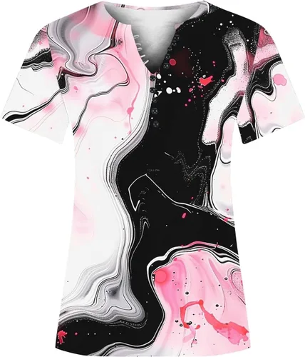 Miniatura 86 de Summer Shirts for Women 2025 Plus Size Short Sleeve Henley Tops Marble Floral Loose Tshirt Tee Casual Dressy Tunics
