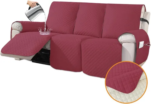 Miniatura 22 de XINEAGE Funda para Loveseat Reclinable Resistente al Agua, Fundas para Loveseat Reclinable de 2 Asientos con Bolsillos, Funda Protectora para Café