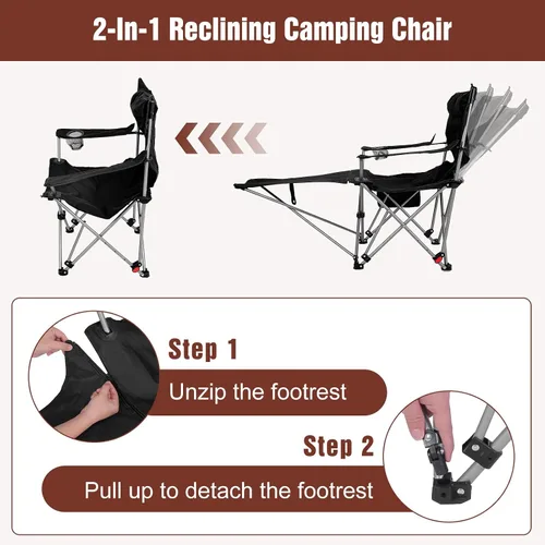 Miniatura 3 de Reclining Camping Chair with Footrest, 4-Position Adjustable Zero Gravity Chair, Portable Folding Camping Lounge Chair with Headrest Cup Holder &