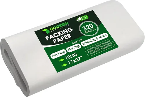 Papel de embalaje de papel de periódico: 320 hojas, hojas grandes de papel de embalaje sin imprimir de 27 x 17 pulgadas para mudanza, envío,