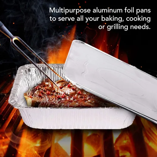 Miniatura 4 de Stock Your Home Bandejas de aluminio de 9 x 13 pulgadas con tapas (paquete de 10) – Sartenes profundas desechables de tamaño medio para cocinar