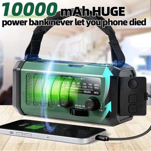 Miniatura 3 de QAUYYW Radio de emergencia con manivela, radio NOAA AM FM meteorológica portátil con manivela de 37000 mAh solar, con linterna de 3 modos y luz