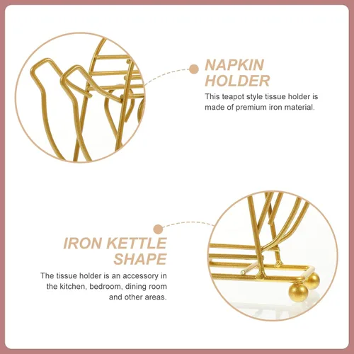 Miniatura 9 de Metal Napkin Holder Dining Table Napkin Stand Rack Tissue Dispenser Gold Iron Kettle Design for Restaurant Home Kitchen Tabletop Accessories