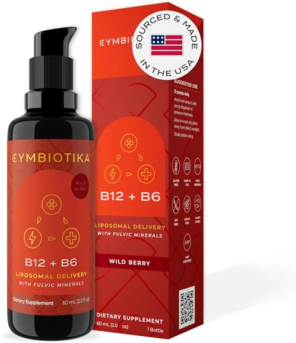 CYMBIOTIKA Suplemento líquido liposomal de vitamina B12, 1250 mcg, apoya la energía, la producción celular, ayuda a fortalecer el cabello, la piel y