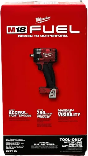 Milwaukee FUEL 2854-20 Llave de impacto inalámbrica sin escobillas de 3/8 Volt (solo herramienta desnuda), color rojo