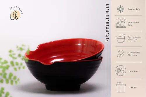 Miniatura 6 de Juego de 4 cuencos de ramen XL. 12 piezas Pho Bowls. Sopa japonesa asiática. Utensilio: cucharas y palillos. Melamina, grande 52 oz. Fideos, arroz