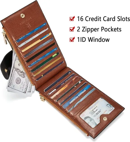Miniatura 5 de BOSTANTEN Billeteras de cuero para mujer, con bloqueo RFID, delgado, plegable, tarjetero con bolsillo con cremallera