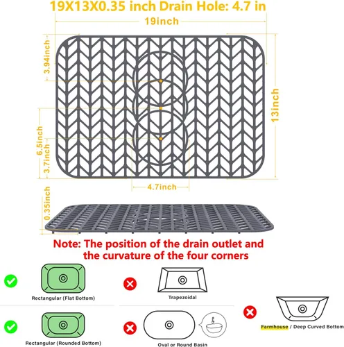 Miniatura 3 de Protectores de fregadero para fregadero de cocina de 12, 13, 16, 18, 19, 24, 26, 28, 29, 30 pulgadas, protectores de silicona para fregadero de Gris