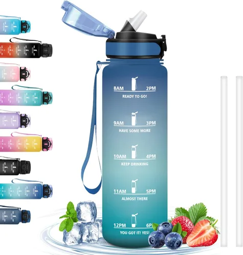 Miniatura 38 de Botella de agua – 16.9 fl oz – Botella de agua para niños, botella de sorbete a prueba de fugas, botella deportiva con marcador de tiempo, botella