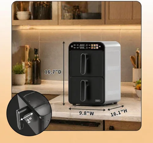 Miniatura 10 de Horno freidora de aire de 11.6 cuartos de galón con cesta doble, diseño vertical de 2 cestas, función de 6 programas preestablecidos con pantalla