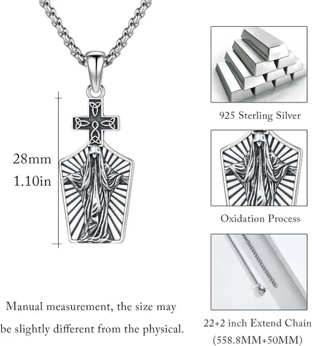 Miniatura 175 de Collar con colgante de plata de ley 925 con medalla de San Patrón, joyería religiosa para hombres y mujeres, con cadena de acero inoxidable 316L