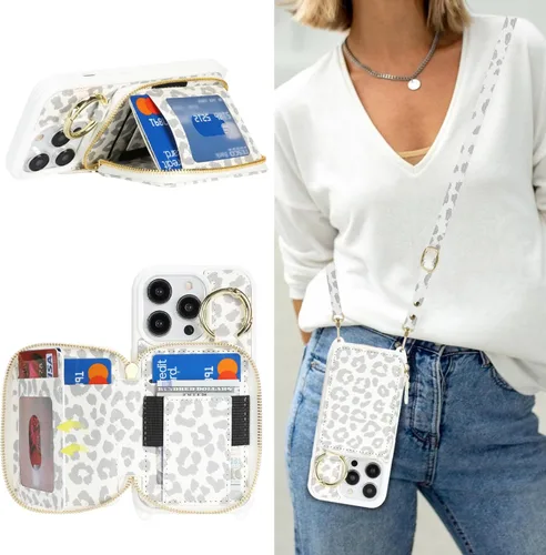 Miniatura 55 de Funda Cartera Bandolera para iPhone 11, Cuero PU Cremallera Bolso Cartera Funda Plegable con Tapa, Funda Folio con Soporte con Ranuras para Tarjetas