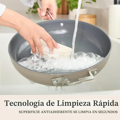 Miniatura 2 de Calphalon® Premier - Sartén antiadherente de cerámica de 12 pulgadas con tapa, Gris Seta Gris Champiñón