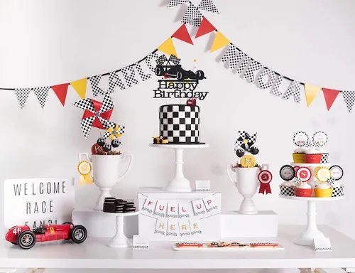 Miniatura 6 de Decoración para pastel de auto de carreras, decoración de pastel de cumpleaños con purpurina negra, decoración de pastel de fiesta de feliz
