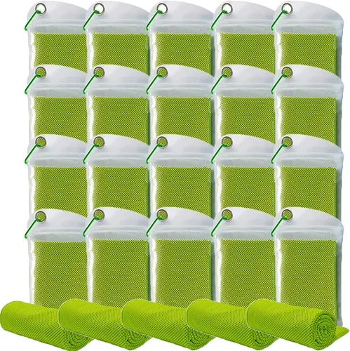Miniatura 18 de Paquete de 20 toallas refrescantes de 40 x 12 pulgadas, toalla de hielo para cuello y cara, microfibra fría con bolsa transpirable para yoga, Azul