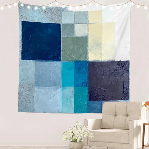 Miniatura 78 de Batmerry Tapiz azul y blanco, tapiz abstracto de pintura azul, negro, gris y blanco, para sala de estar, dormitorio, pared, decorativo, 51.2 x 59.1
