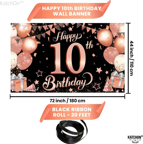 Miniatura 4 de KatchOn Cartel de cumpleaños número 10 de oro rosa - XL, 72 x 44 pulgadas Telón de fondo de feliz cumpleaños 10