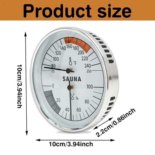 Miniatura 4 de Termómetro e higrómetro de sauna 2 en 1 (Fahrenheit) para salas de sauna, 70-250 y 0-100% HR, accesorios de sauna