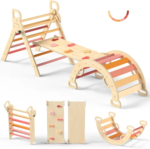 Miniatura 16 de Conjunto de triángulo Pikler BlueWood, juguetes de escalada de madera para niños pequeños, juguete de escalada plegable de 7 en 1 para niños
