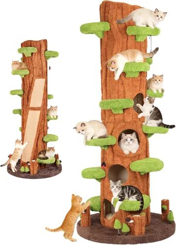 Miniatura 12 de NUNU LAB Árbol para gatos de 90.5 pulgadas de alto – Torre grande de árbol mágico para gatos con postes rascadores de sisal, escondite lateral
