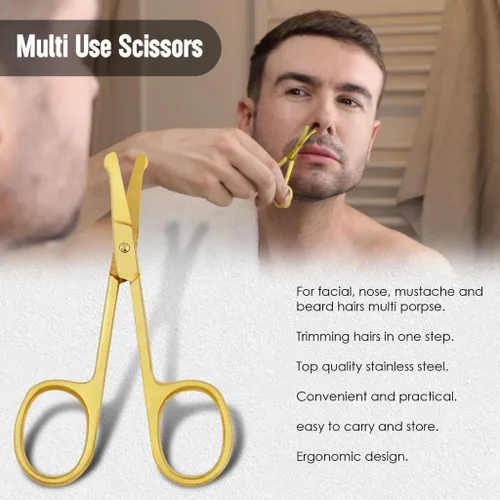 Miniatura 3 de FAMCO - Tijeras de cejas con peine, kit profesional de cejas para mujeres, kit de cejas para tijeras de belleza con punta de seguridad curvada